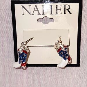 Napier Silver Tone Red, White, and Blue Cowboy Boot Earrings